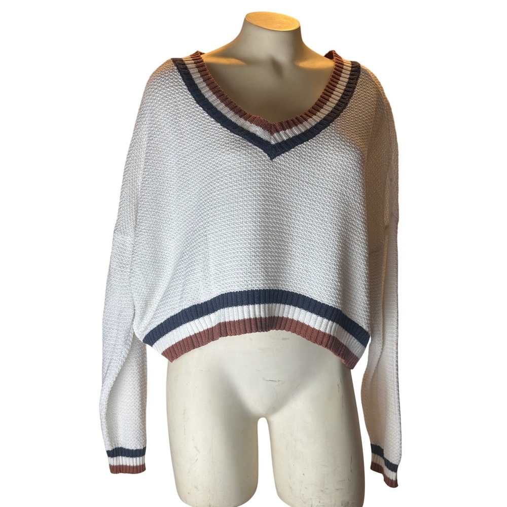 American Eagle XL Cropped Varsity Brown Navy Preppy Collegiate